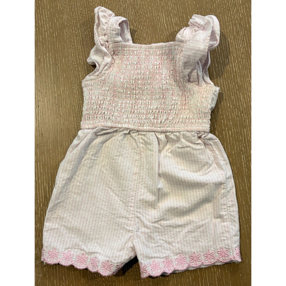 Draper James Pink Seersucker Striped Smocked Eyelet Romper Toddler Girls 24M‎